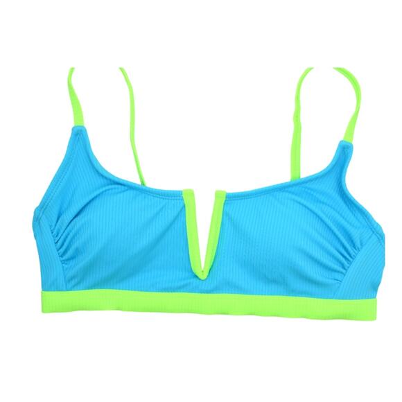 Salt Cove Juniors V-Wire Ribbed Bralette Blue Colorblock - Picture 2 of 5